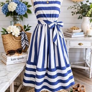 Kate Spade NY Striped Cotton Dress Blue White Fit Flare Bow Sz 14